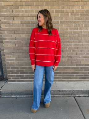 Oversized Wide-Stripe Sweater-Red