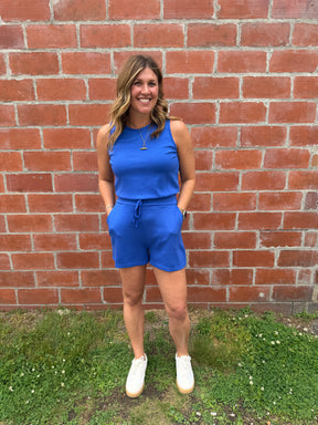 Out and About Romper - Cobalt