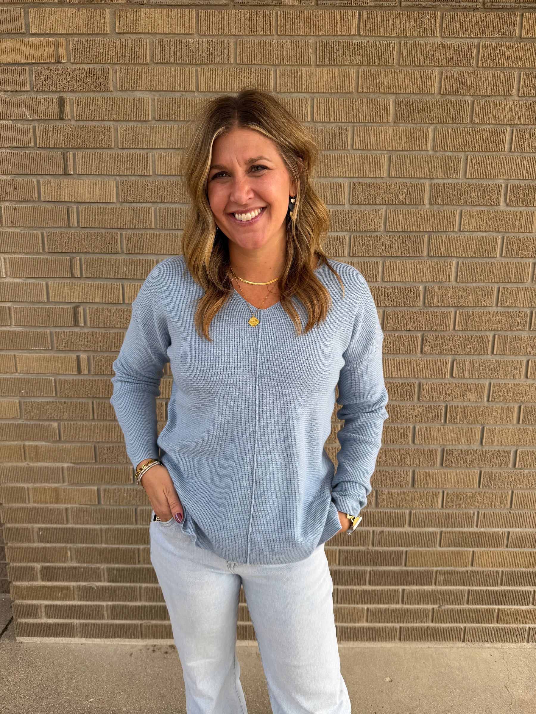 Baby Blue Waffle Knit Sweater
