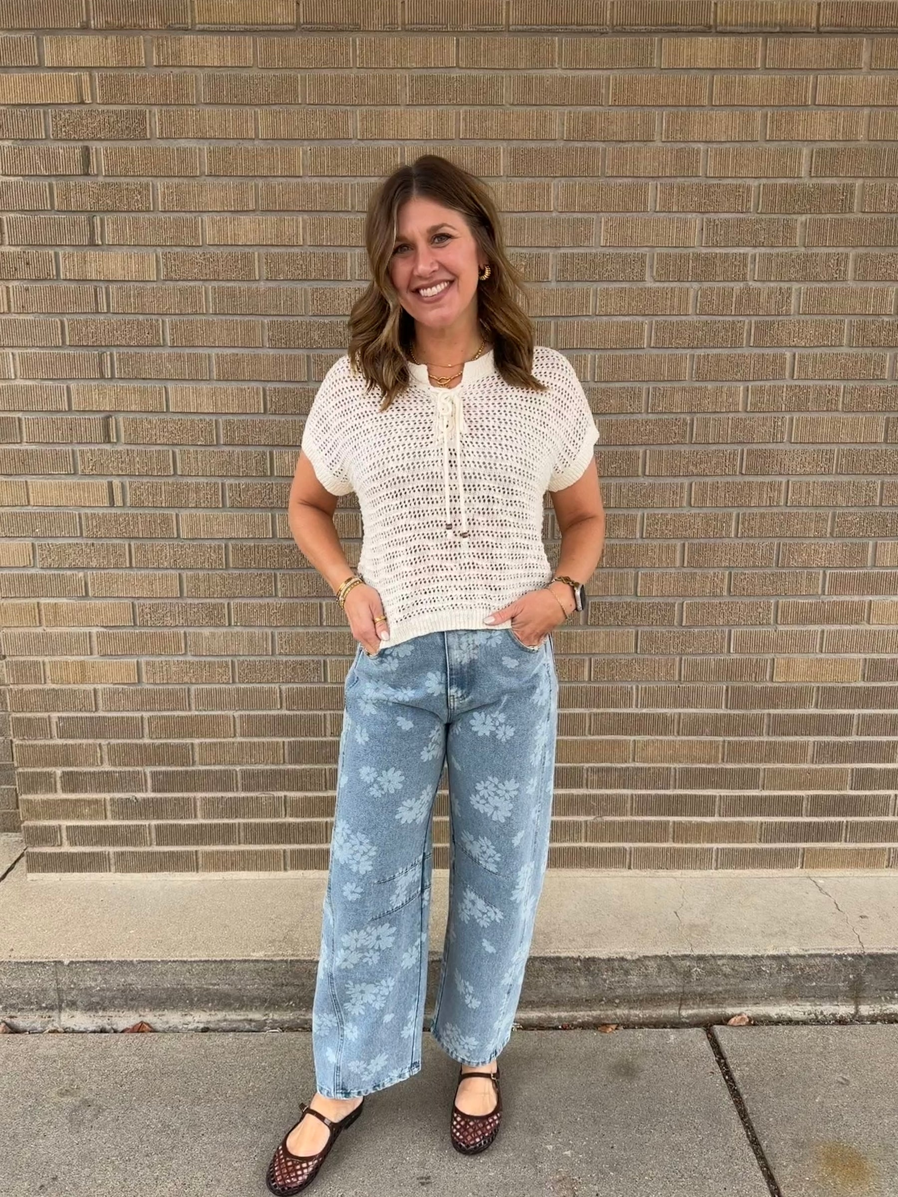 Blue Floral Barrel Jeans