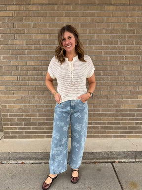 Blue Floral Barrel Jeans