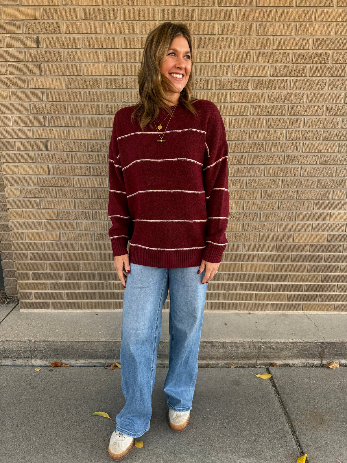 Oversized Wide-Stripe Sweater-Redwood