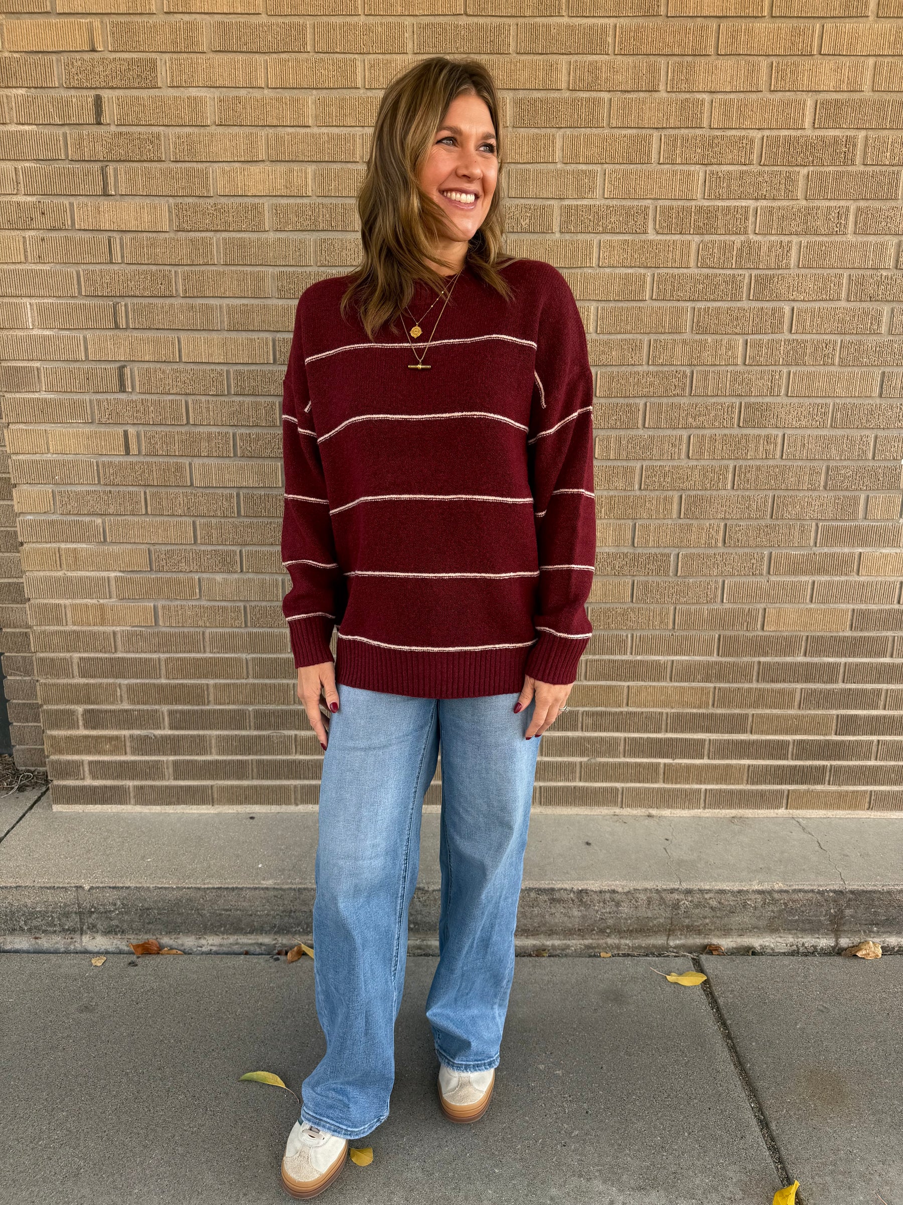 Oversized Wide-Stripe Sweater-Redwood