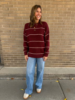 Oversized Wide-Stripe Sweater-Redwood