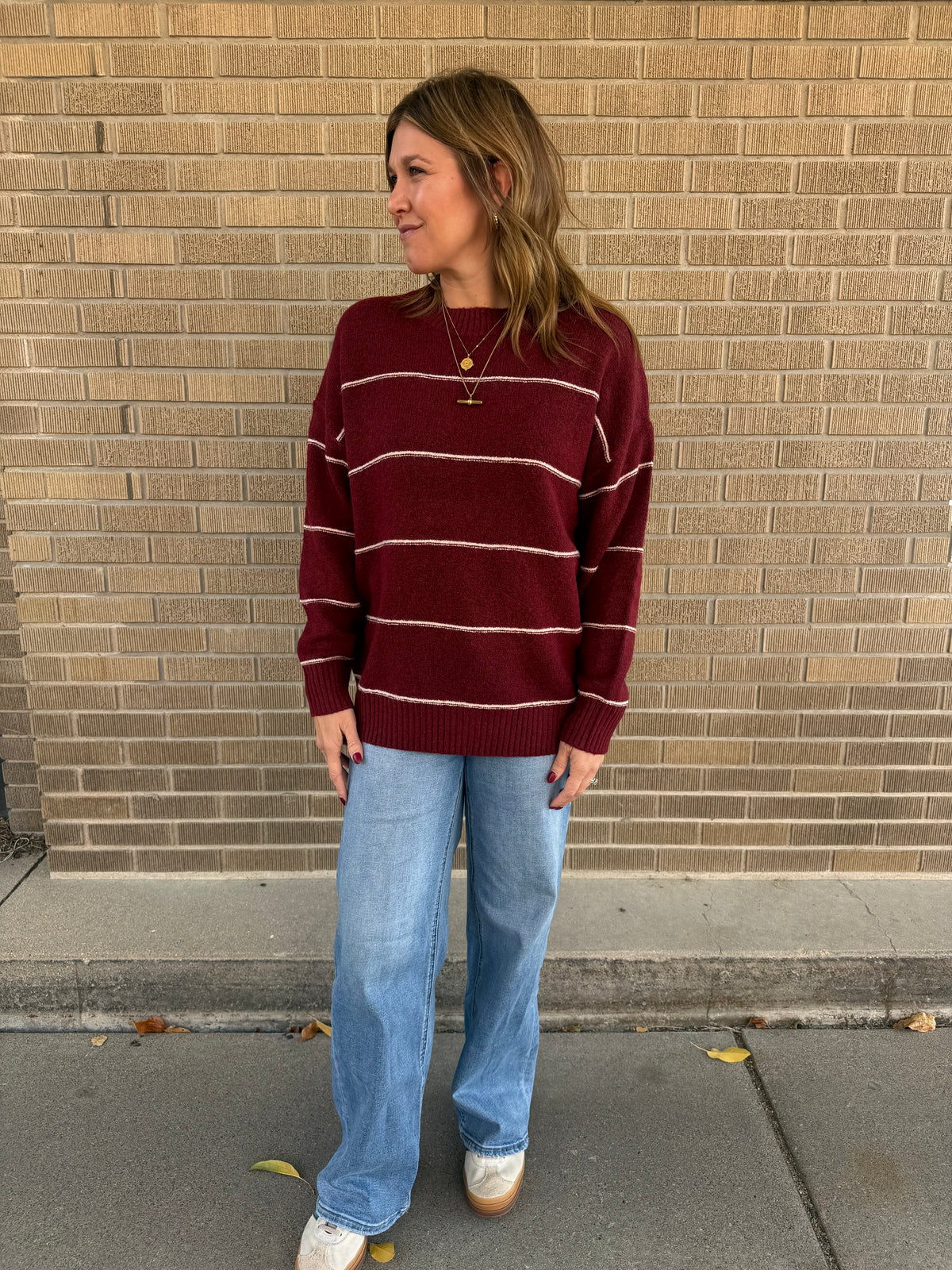 Oversized Wide-Stripe Sweater-Redwood
