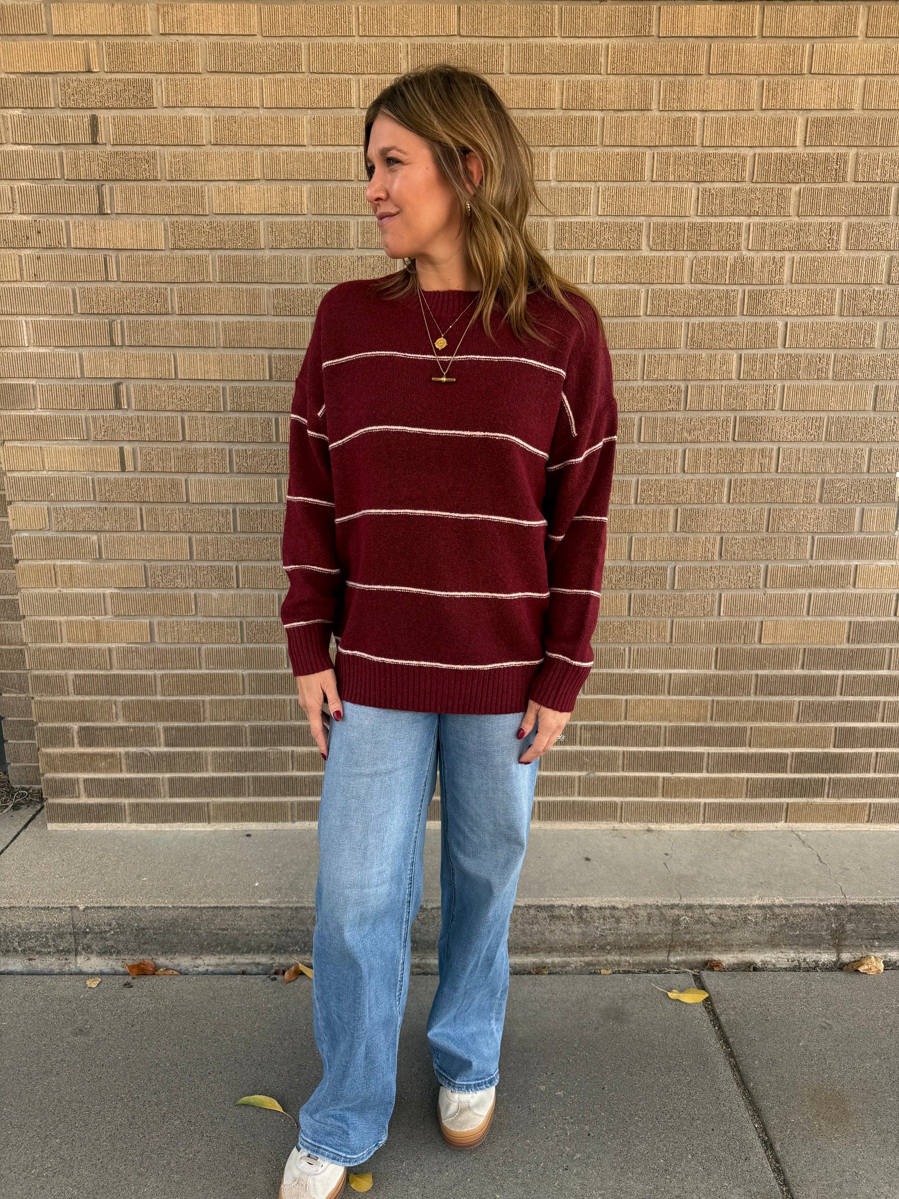 Oversized Wide-Stripe Sweater-Redwood