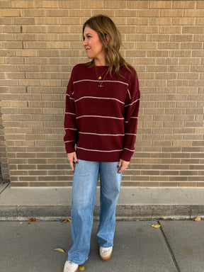 Oversized Wide-Stripe Sweater-Redwood