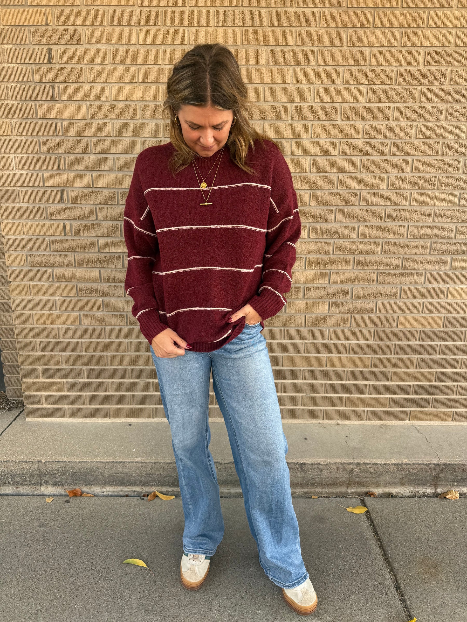 Oversized Wide-Stripe Sweater-Redwood
