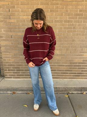 Oversized Wide-Stripe Sweater-Redwood