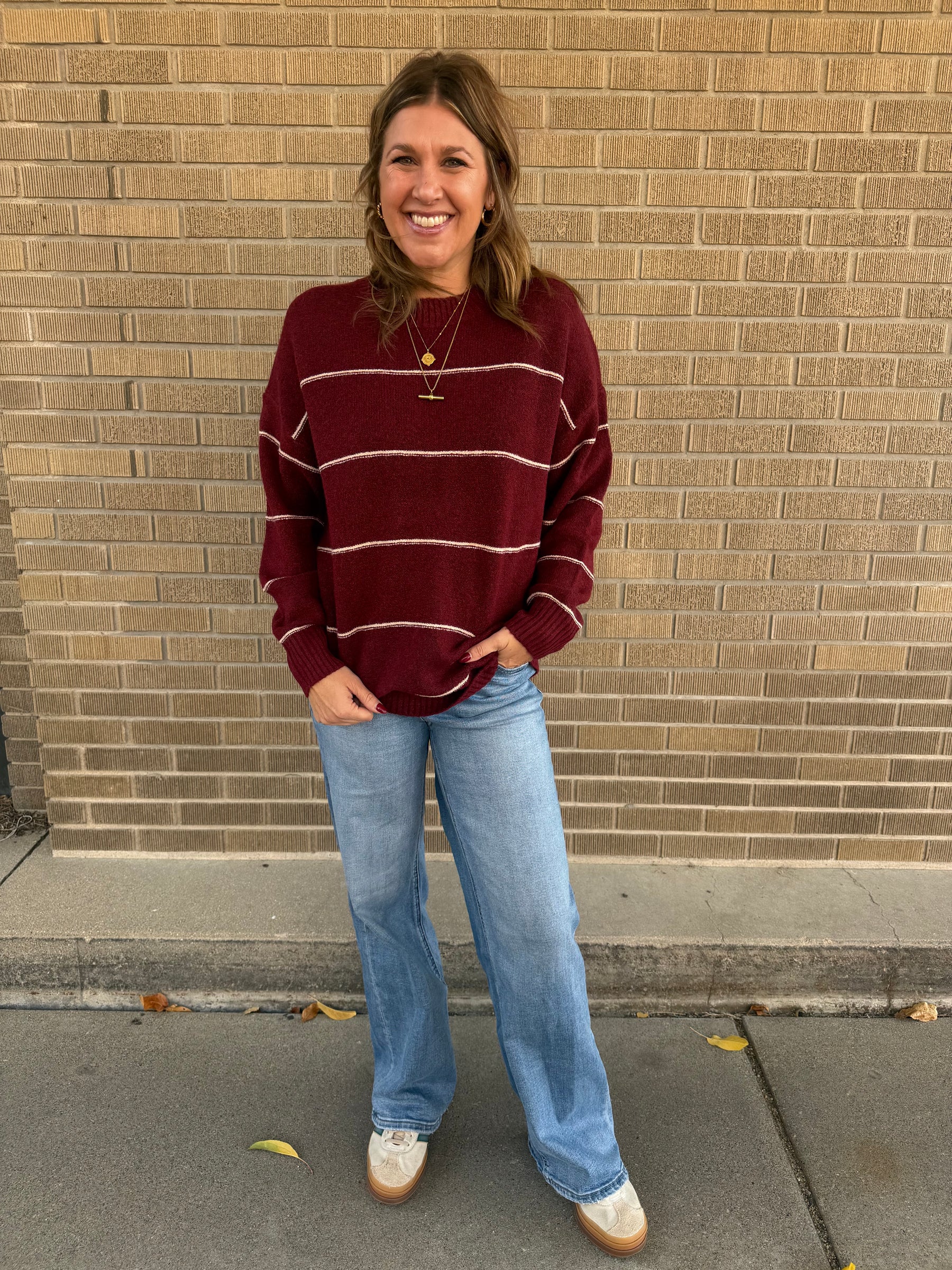 Oversized Wide-Stripe Sweater-Redwood