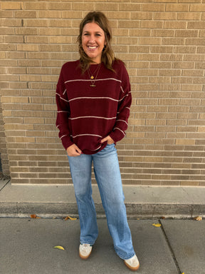 Oversized Wide-Stripe Sweater-Redwood