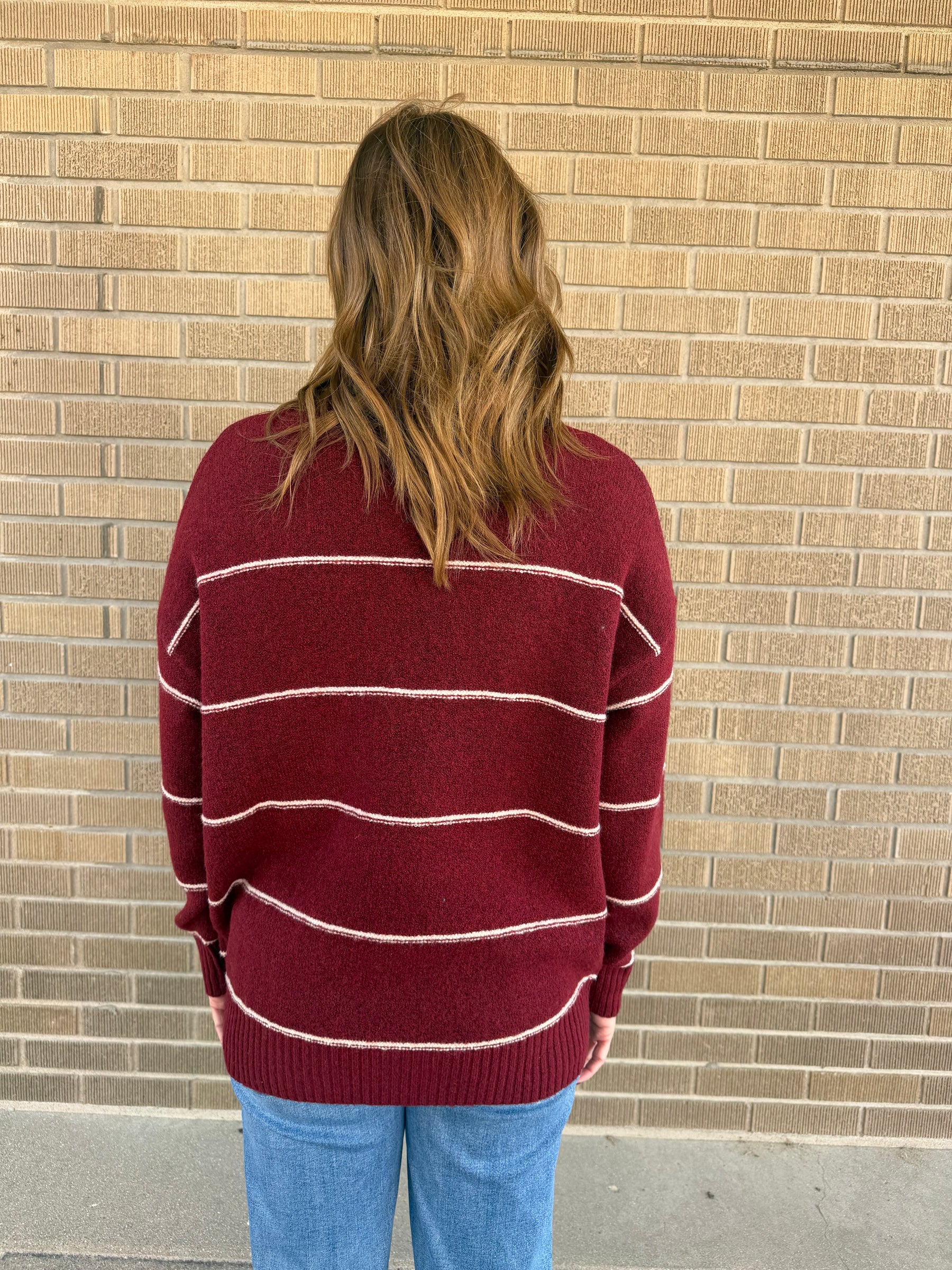 Oversized Wide-Stripe Sweater-Redwood