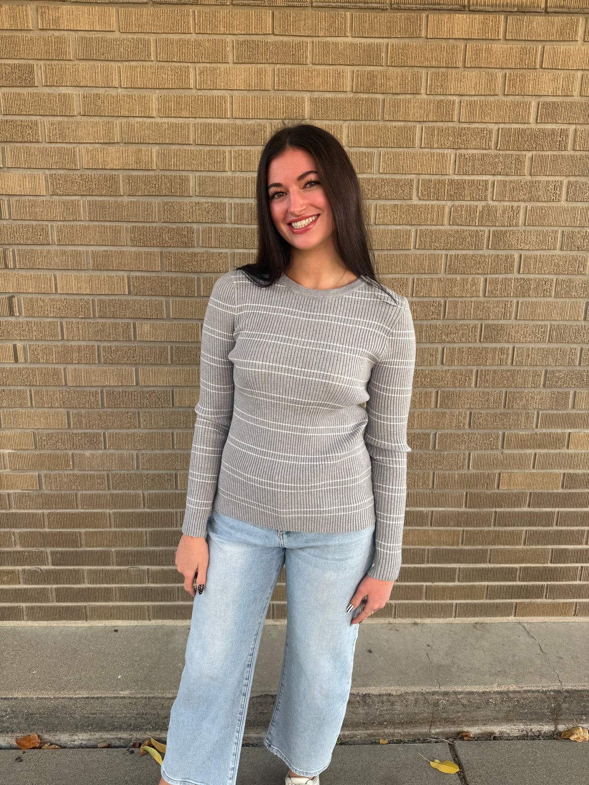 Gray Ribbed Stripe Sweater