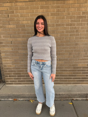 Gray Ribbed Stripe Sweater