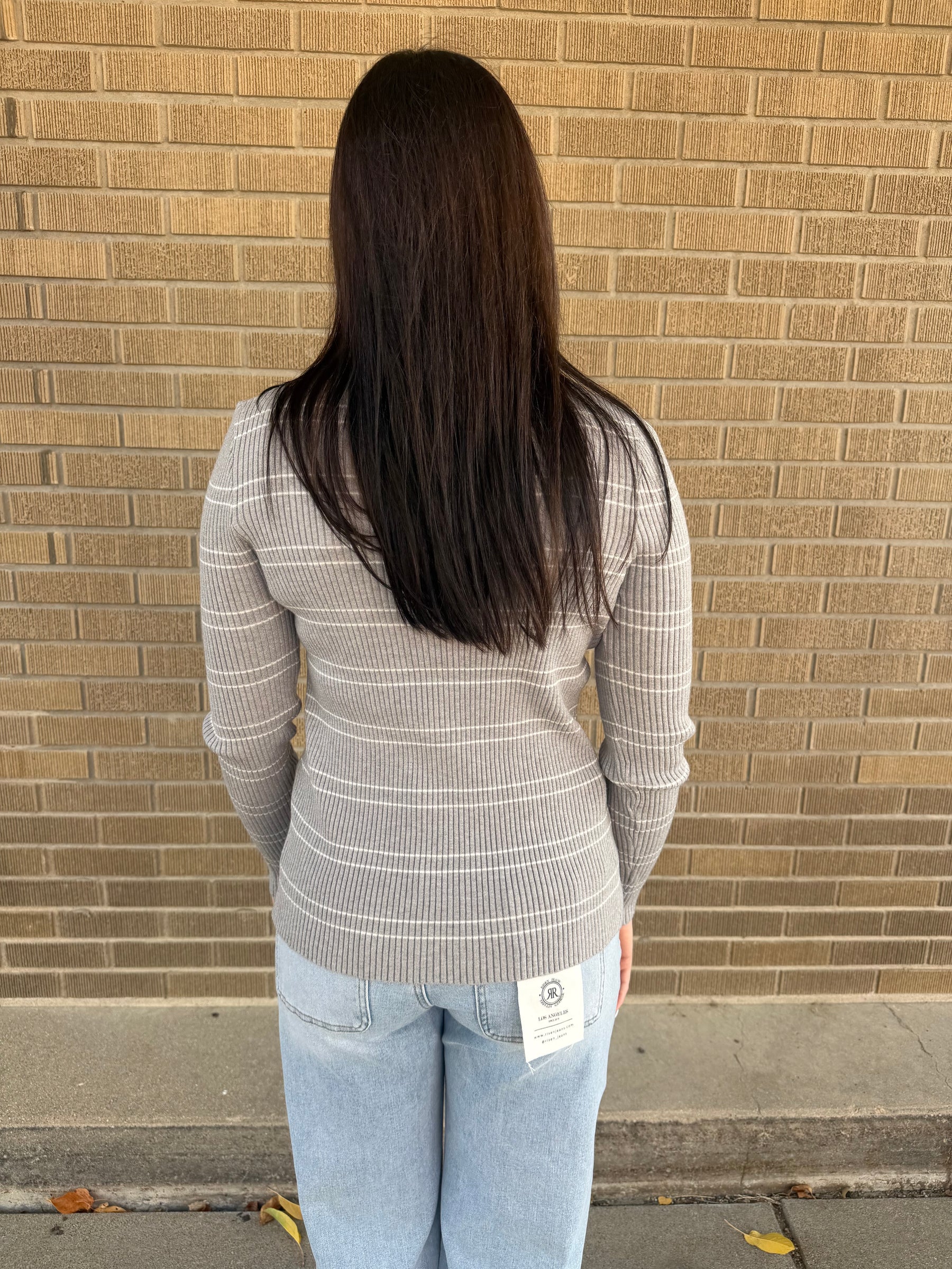 Gray Ribbed Stripe Sweater