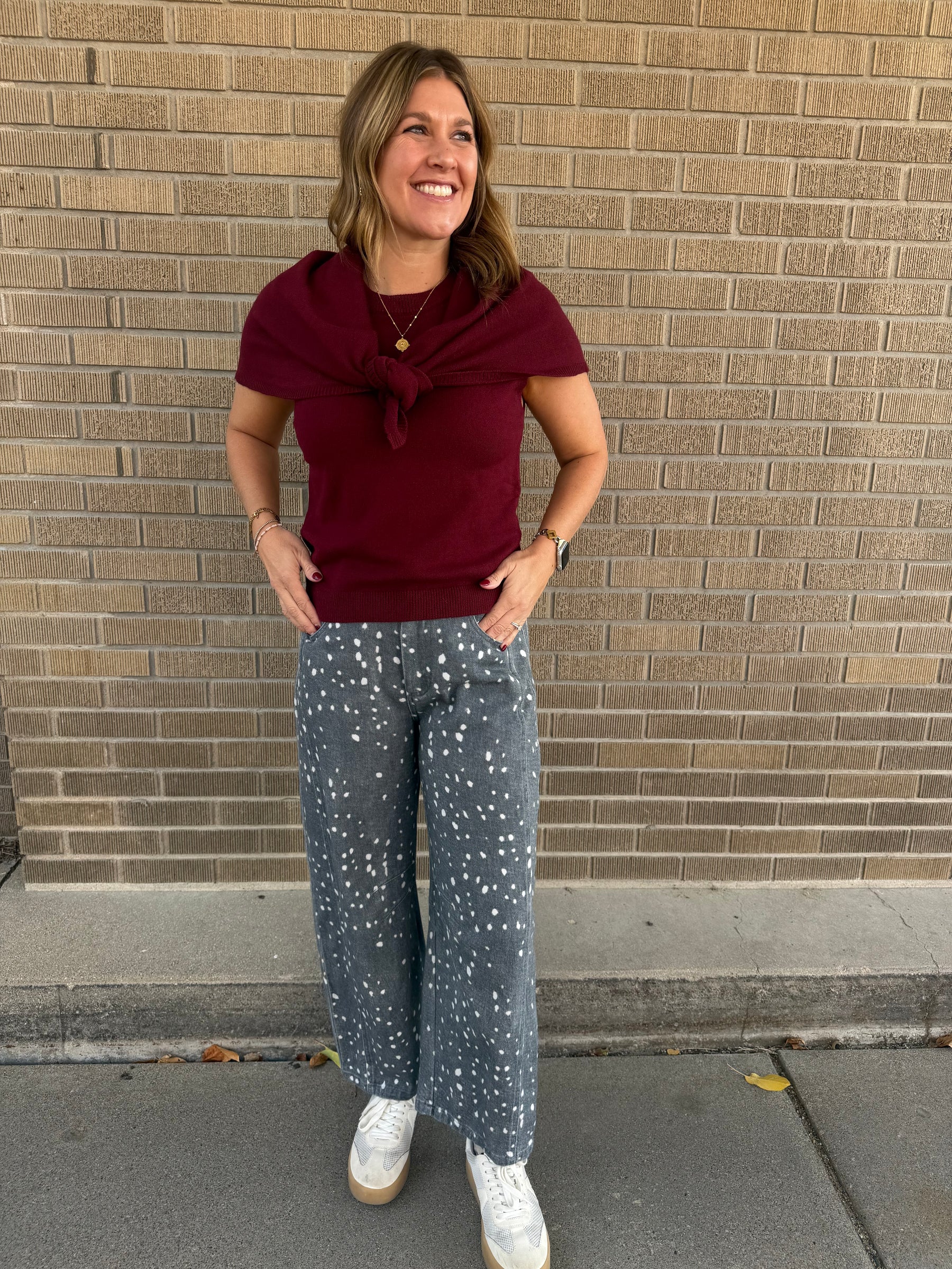 Wine Short Sleeve Sweater