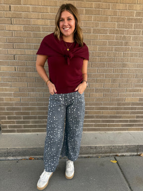 Wine Short Sleeve Sweater