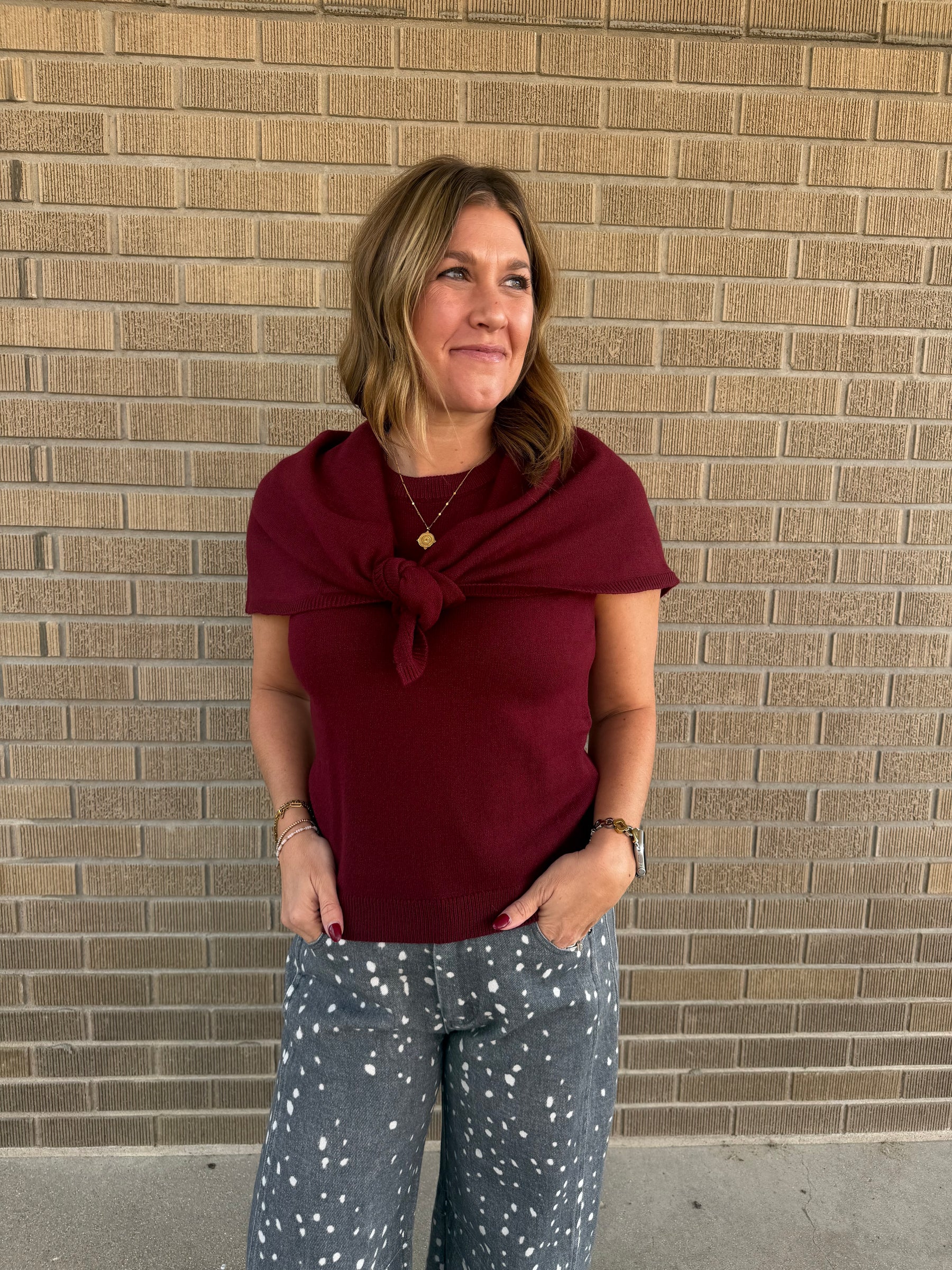 Wine Short Sleeve Sweater