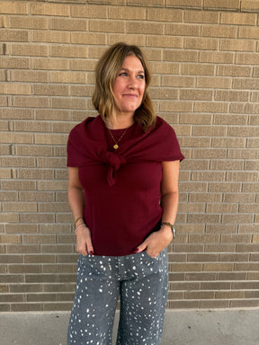 Wine Short Sleeve Sweater