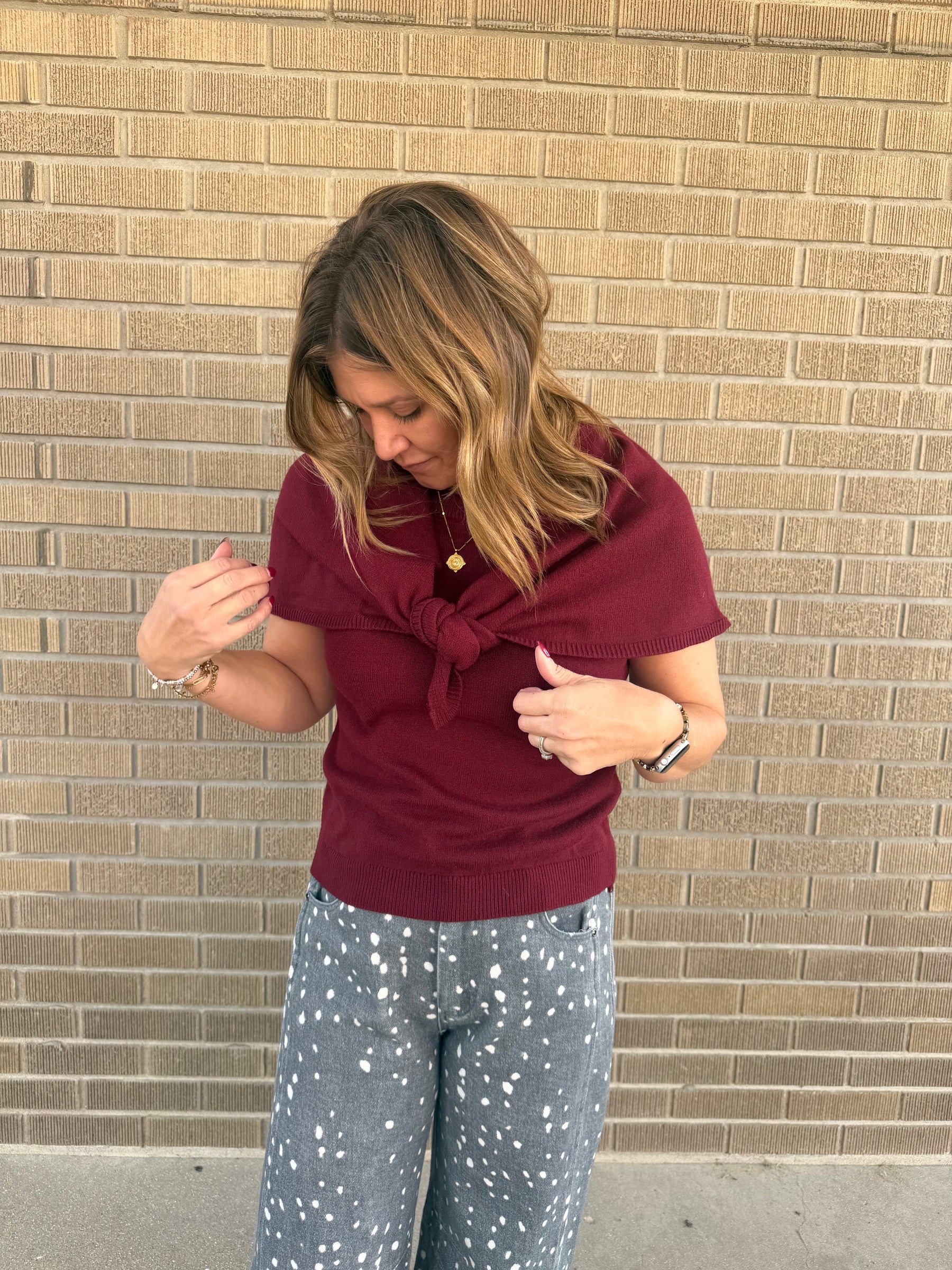 Wine Short Sleeve Sweater