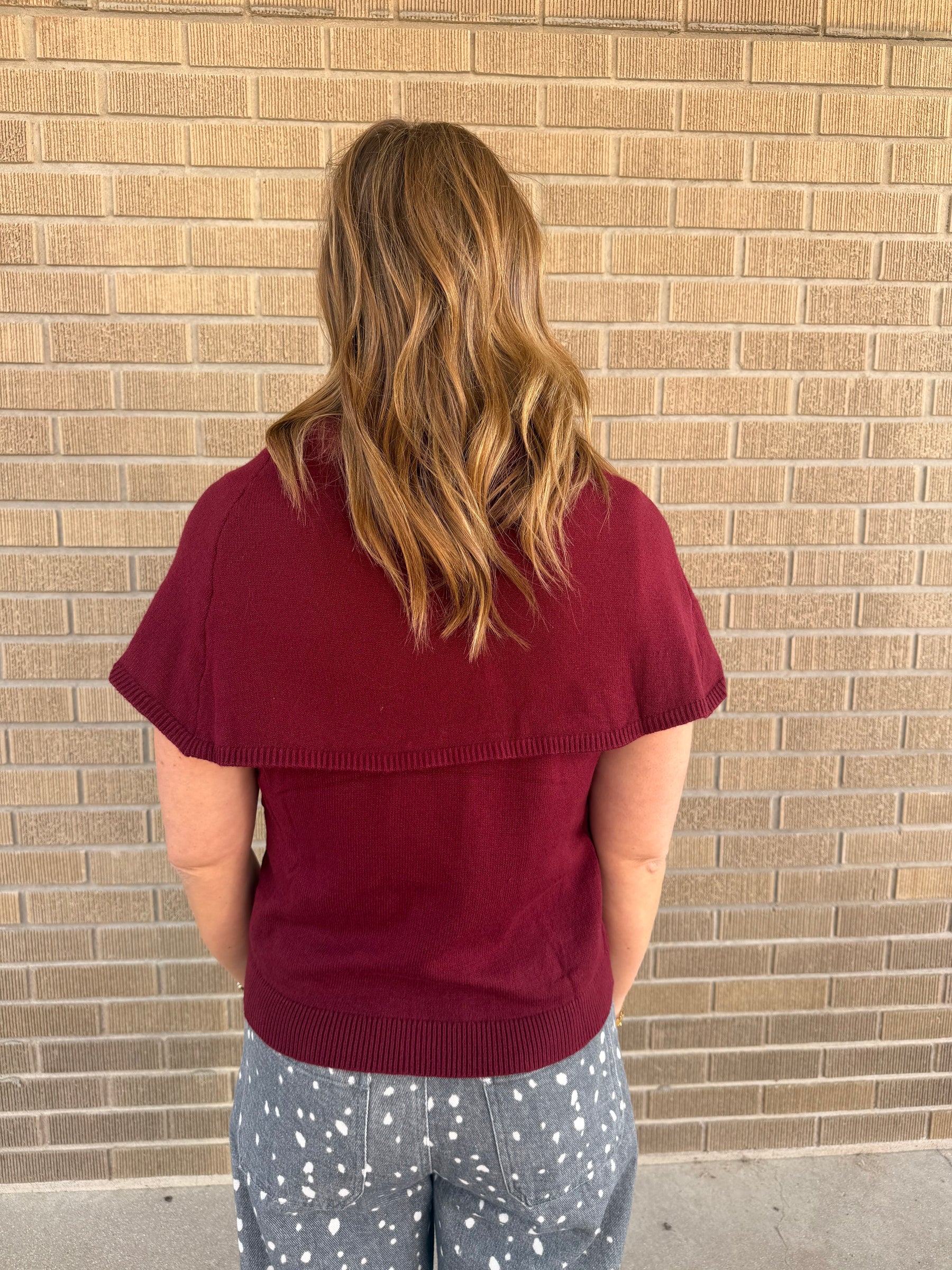 Wine Short Sleeve Sweater