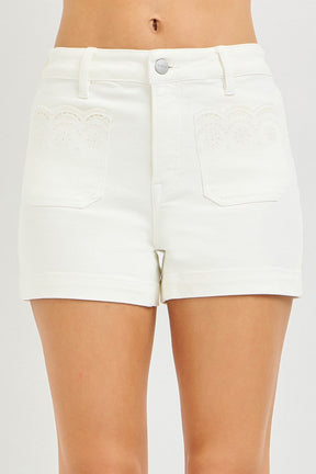 White Denim Details Shorts