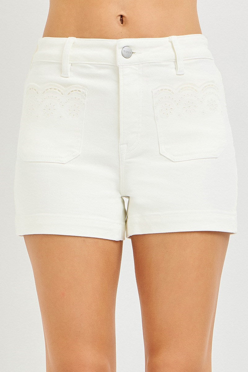 White Denim Details Shorts