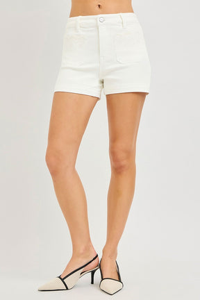 White Denim Details Shorts