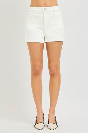 White Denim Details Shorts