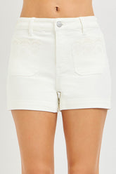 White Denim Details Shorts