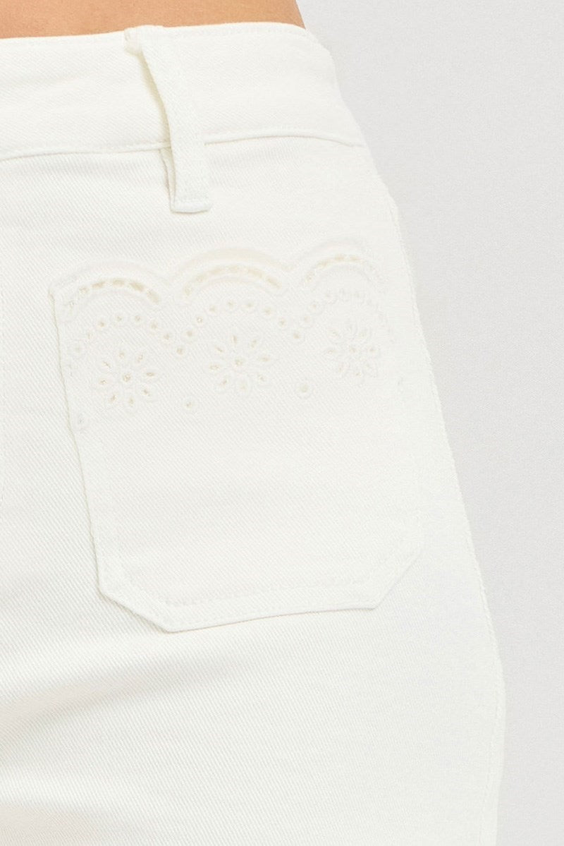 White Denim Details Shorts